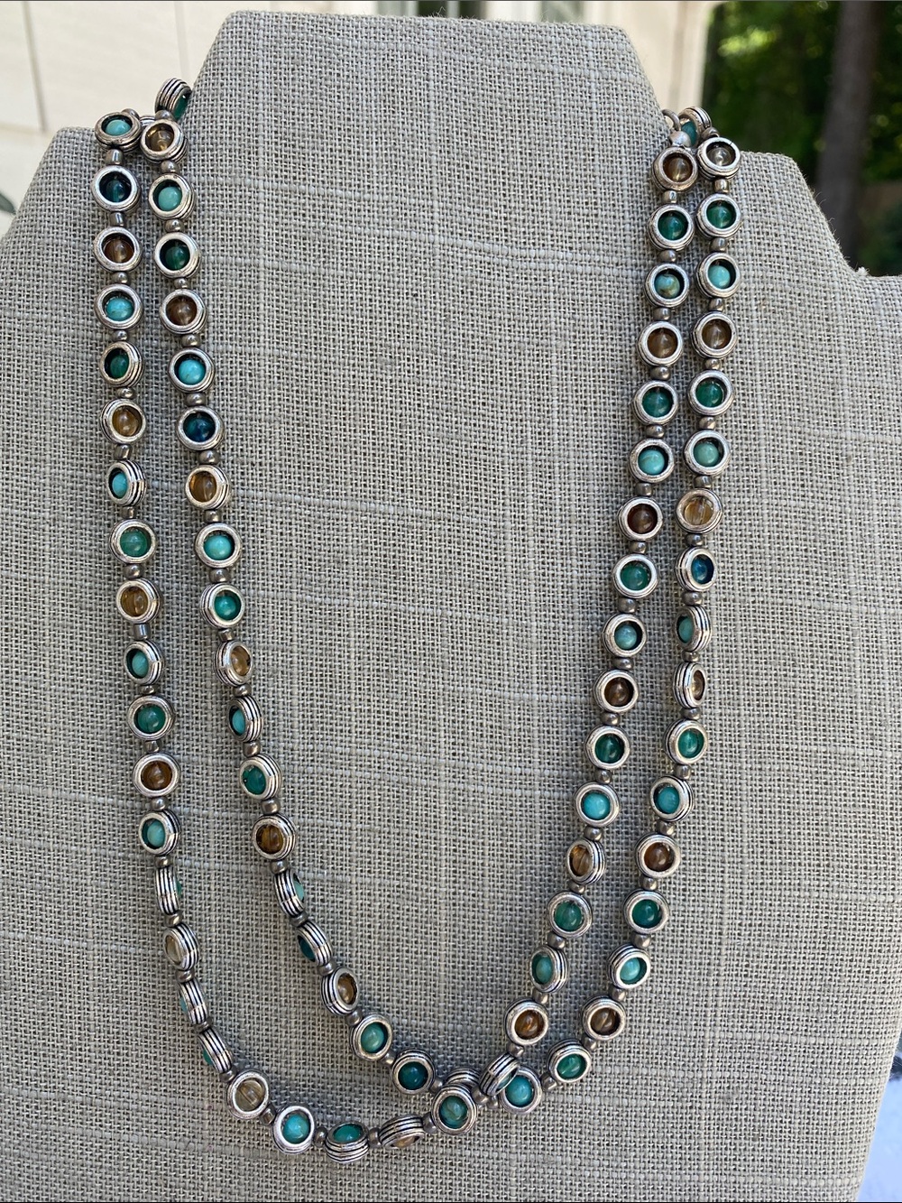 Premier Designs Barbados Turquoise and Amber Toned in Beads in Silver Settting